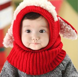 Party Hats Baby Winter Crochet Warm Cap Girls Kids Handmade Knit Woollen Yarn Caps Cute Dog Shape Ear Warmer Scarf Hat Babys SN1479