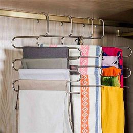 Stainless Steel Clothes Hanger Multilayer Fish Bone Hanging Laundry Rack for Pants Space Saving Metal Stype 210423