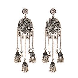 Indian Gypsy Jewellery Bohemia Ethnic Retro Big Bells Long Chain Tassel Drop Earrings For Women pendientes mujer