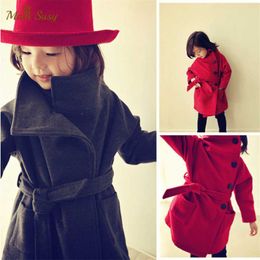 Fashion Baby Girl Woollen Overcoat Keep Warm Autumn Winter Long Sleeve Stand Collar Infant Toddler Child Baby Clothes 2-10Y H0909