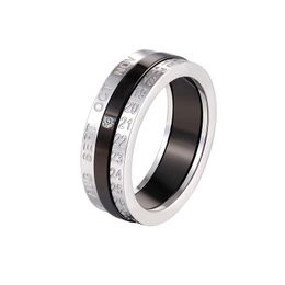Cluster Rings Sell Titanium Steel Middle Black Inlaid Zircon Silver Colour Date And Month Can Rotated Ring For Men Women Jewellery Gift