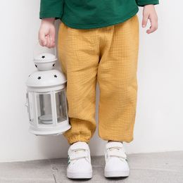 Summer Trousers Solid Colour Linen Pleated Children Ankle-length Pants for Baby Boys Pant Harem Kids Child 0347