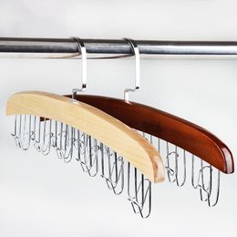wardrobe cloth hanger Canada - Wood Racks With Stainless Steel Scarf Hooks Tie Belt Cloth Hanger Organizer Hanging Wardrobe Closet Storage Accessories Supplies 210318
