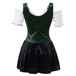 Halloween Womens Canival Cosplay Costume Maid Dress Lace Trim Ruffled Short Sleeve Velvet Oktoberfest Role Play Outfit Y0913