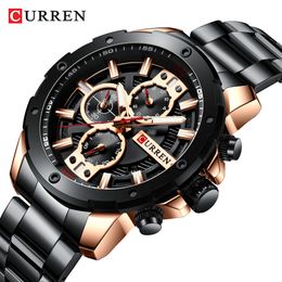 CURREN Watches Men Top Brand Luxury Stainless Steel Quartz Men's Wrist Watch Men Sports Chronograph Clock Relogio Masculino 210517