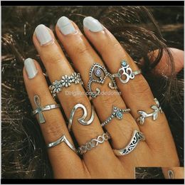 Band Rings Drop Delivery 2021 10Pcs Set Patterns Knuckle Jewelry Sets Alloy Diecast Flower Leaf 8 Butterfly Shape Acrylic Diamond Ring 8Hs16