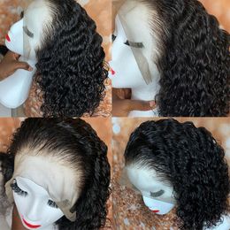 Mongolian Afro Kinky Curly Human Hair Wig 13x4 Black Glueless Lace Frontal Wig Synthetic Hair Pre-plucked