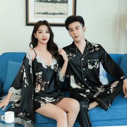 SLPBELY Silk Couples Nightgown Pajamas Spring Lace Printing Sexy Bride Bridesmaid Robes Pyjamas Lovers Homewear Loungewear Q0706