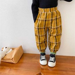 winter boys and girls thicken casual plaid pants children fleece warm sport trousers 210615