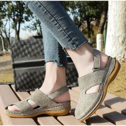 Vintage Womens Sandals Summer 2021 Ladies Shoes Wedge Heels Hook Loop Ankle Strap Platform Casual Sewing Female Footwear Shoes