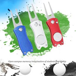 Mini Foldable Golf Divot Tool With Ball Marker Pitch Cleaner Pitchfork Accessories Putting Green Fork Training Aids