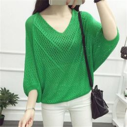 Spring Summer Sexy Women Sweater Solid V-neck Knitted Tops Plus Size Female Pullovers Autumn Sweaters 210427