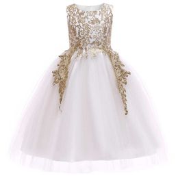 Golden thread embroidery Baby Girls dress Kids Dresses for girls princess Dress Elegant party for girls Wedding dress Christmas Q0716