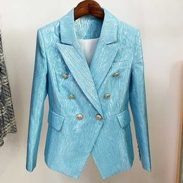 HIGH STREET est Designer Jacket Women's Double Breasted Lion Buttons Slim Fitting Glitter Blazer 210930