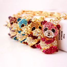 Creative Cute Rhinestone Cartoon Panda Keychain Sichuan Giant Panda Metal Pendant Animal Keychain Small Gift