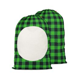 48*64cm Christmas Gift Bags Sublimation Blanks Santa Sack Plaid Pattern Candy Storage Bag with Drawstring JJA9098