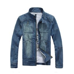 Men's Jean Jacket Men Denim Jackets for Men Slim Fit Stand Collar 100% Cotton Outerwear Fashion Jean Jacket Coat Male Light Blue 210518