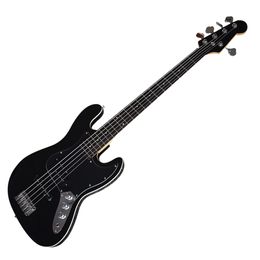 High Quality Black Electric Bass Guitar with 5 Strings,3 Pickups,Rosewood Fretboard,Black Pickguard