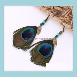 Dangle & Chandelier Earrings Jewellery Bohemian Ethnic Peacock Feather Long Retro Beaded Beach Drop Delivery 2021 Ebawa