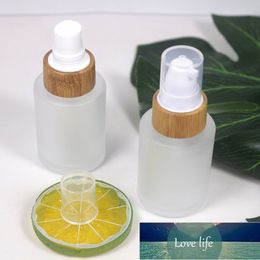 30ml Clear Frosted Glass Bamboo Cap Spray Bottle Cosmetic Natural Wood Lotion Pump Packaging Container