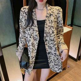 Fashion Print Korean Streetwear Blazer Jacket Trendy Womens Suit Coat Ladies Autumn Winter Casual Outwear Mujer Chaqueta 210514