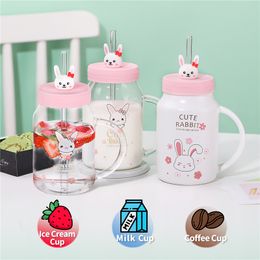 Creative Glass Cups for Coffee Tea Drinks Milk Water Cup with Cover and Straw Hole Drinking Vessels Juice