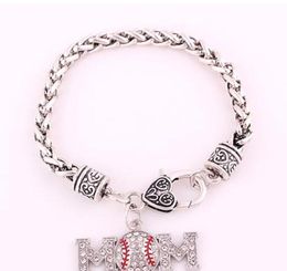 Collectable Studded With Sparkling Crystal BASEBALL Heart Pendant Charm Bracelet Wheat Chain Jewellery