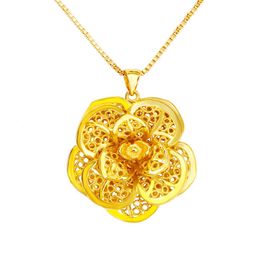 Hollow Flower Pendant Chain Women Jewellery 18k Yellow Gold Filled Filigree Wedding Party Charm Accessories