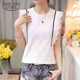 short sleeved blouses summer Korean version casual style slim white lace clothing women tops solid D664 30 210506