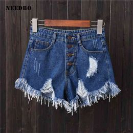 NEEDBO Shorts Jeans Summer Women Denim High Waist Casual Femme Plus Size 6XL Hole Sexy Ladies Pants Mujer 210719