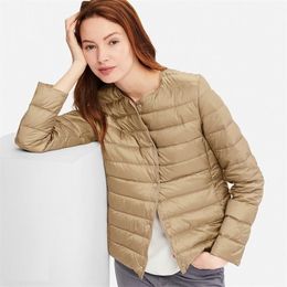Bang Matt Fabric Light Jacket Female Ultra Down Women Slim Windbreaker Without Collar weight Warm Coat 211013