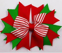 2021 4.5" Christmas Layer spike Red White striped Hair Bow headwear headdress Holiday clip 24pcs