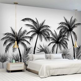 Custom Photo Wallpaper 3D Black And White Coconut Trees Mural Living Room TV Bedroom Decor Waterproof