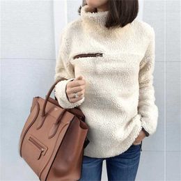 Women Sweatshirts Autumn Winter Top Long Sleeve Plush Warm Pullover Tunic Female Pink Ladies Clothing Zipper Streetwear 211109