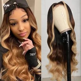 Highlight Color Loose Wave 13x6 Lace Front Wigs With Deep Parting Remy Indian Human Hair Ombre Colored Humans Hairs Wig Pre Plucke