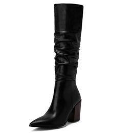 Size 34-43 Woman Knee High Boots Pointed Toe Winter Ladies Shoes Sexy Party Long Boots For Ladies Footwear