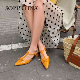 SOPHITINA Genuine Leather Summer Women Shoes Modern Sandals Stylish Sweet Flower Strange Heel Party Pointed Toe FO283 210513