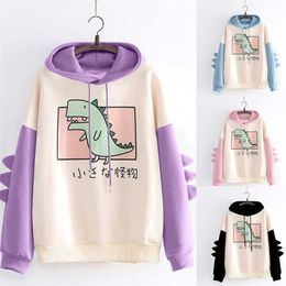 Fashion Women Sweatshirt Casual Print Long Sleeve Splice Dinosaur hoodies Sweatshirt Tops 211008