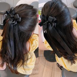 Hair Accessories MISANANRYNE Vintage Black Big Large Bow Clip For Girls Long Ribbon Korean Hairpins Barrette