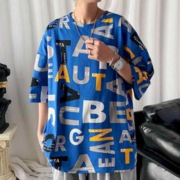 Cotton men's short-sleeved t-shirt male students Korean version of loose and versatile half-sleeved clothes streetwear 210526