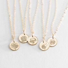 Flowers Necklace Birthday Jewellery Handmade13MM/16MM Coins Choker 14K Gold Filled Pendants Collier Kolye
