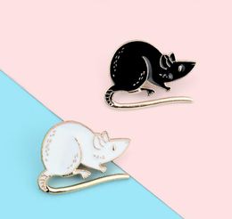 Black White Rats Enamel Pin Custom Mouse Brooches Animal Badge Bag Shirt Lapel Pin Buckle Simple Jewellery Gift for Friends GC782