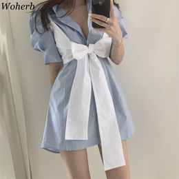 Korean Chic Two Pieces Set Shirt Dress Women Office Lady Summer Blouse + Vest Dresses Fashion Casual Vestidos Robe 210519