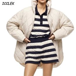 Za Women's Oversize Parkas Coats Hoodies Padded Cotton coat Jackets Solid Outwear Female Overcoats Loose Vintage Plaid Outerwear 211117