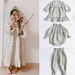 Toddler Girl Beautiful Floral Long Dress Vintage Autumn Sleeve Child Girl's Liilu Kids Clothes Cotton 210619