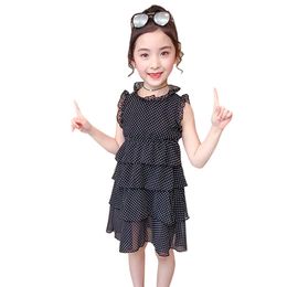 Summer Dress For Girls Dot Pattern ' es Sleveless Tiered Kids Ruffles Costumes 6 8 10 12 14 210528