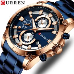 Curren Creative Design Watches Men Luxury Quartz Wristwatch Mens Stainless Steel Chronograph Male Watch Relogio Masculino 210527