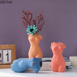 home flower arrangements Canada - Vases Multicolor Body Art Ceramic Vase Frosted Porcelain Nude Human Artwork Flower Arrangement Modern Home Decor Pots