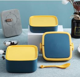Portable double-layer lunch box Fresh Colour Student Lunch Box PP healthy microwave insulated lunch container picnic Food storage box JJA9449