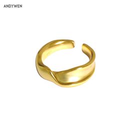 ANDYWEN 925 Sterling Silver Gold Polish Resizable Ring Irregular Geometric Women Fashion Fine Jewelry Wedding Gift Rock 210608